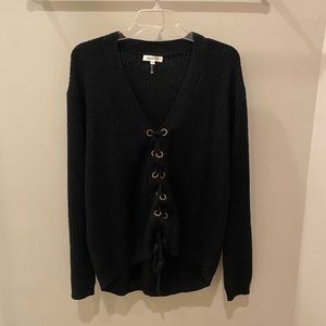 Boutique black lace up v-neck sweater